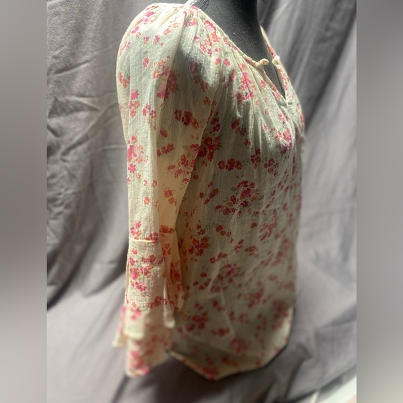 Chaps Print Ruffle bell Sleeve Peasant Top sz s - Picture 4 of 8